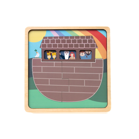 wooden jigsaw puzzle, noah's ark, rainbow